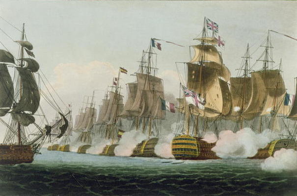 The Battle of Trafalgar, 21st October 1805, engraved by Thomas Sutherland for J. Jenkins's 'Naval Ac de Thomas Whitcombe