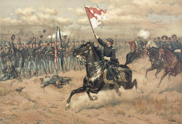Sheridan's famous ride at the Battle of Cedar Creek Virginia in 1864 (colour litho) de Thure de Thulstrup