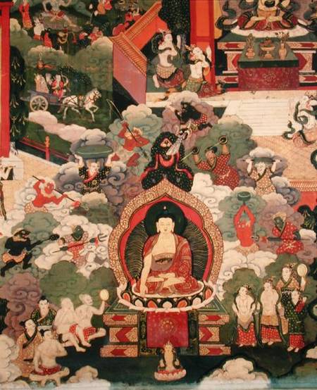 Life of Buddha Sakymuni, the Armies of Mara Attacking the Blessed de Tibetan Art