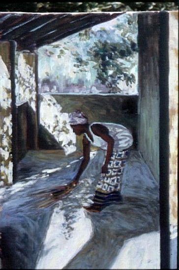 Girl Sweeping I, 2002 (oil on canvas) (see also 188680-681)  de Tilly  Willis