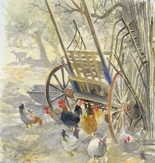 Chickens under Majorcan Cart, 1994 (w/c)  de Tim  Scott Bolton