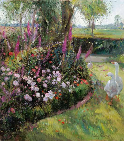Rose Bed and Geese, 1992  de Timothy  Easton