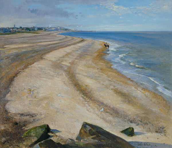 Beach Curve Towards Southwold (oil on canvas)  de Timothy  Easton