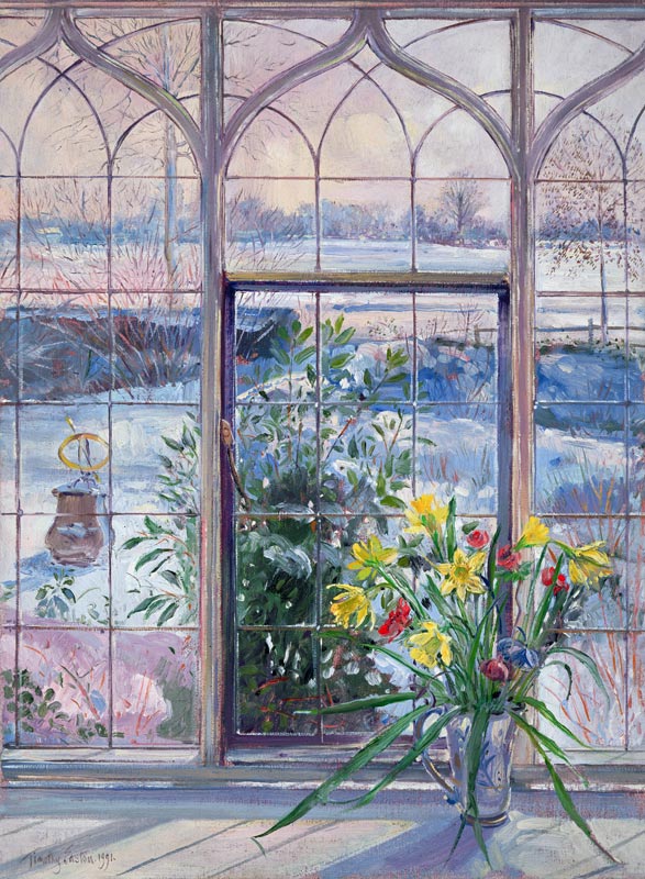Daffodils and Sundial Against the Snow, 1991  de Timothy  Easton