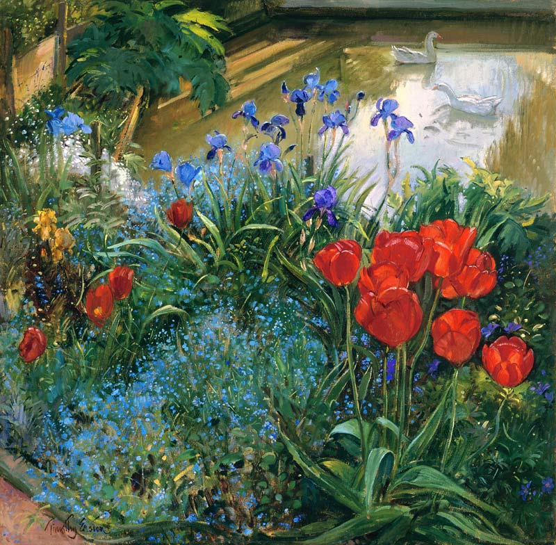 Red Tulips and Geese (oil on canvas)  de Timothy  Easton