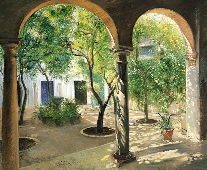Shaded Courtyard, Vianna Palace, Cordoba (oil on canvas)  de Timothy  Easton