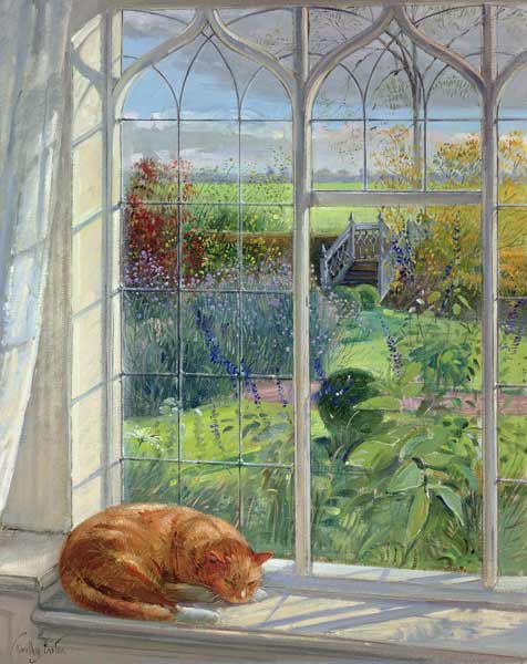 Sleeping Cat and Chinese Bridge (oil on canvas)  de Timothy  Easton