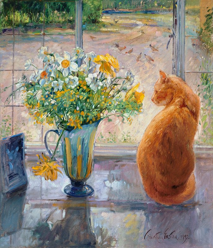 Striped Jug with Spring Flowers, 1992  de Timothy  Easton