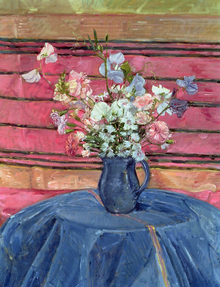 Sweet Peas and Pinks (oil on canvas)  de Timothy  Easton