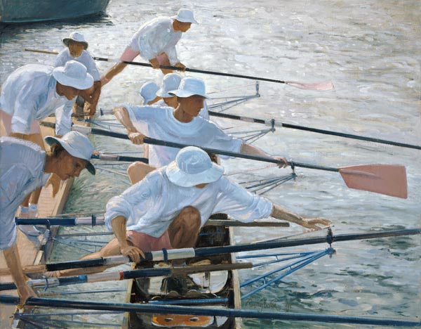 Securing Oars, Henley (oil on canvas)  de Timothy  Easton