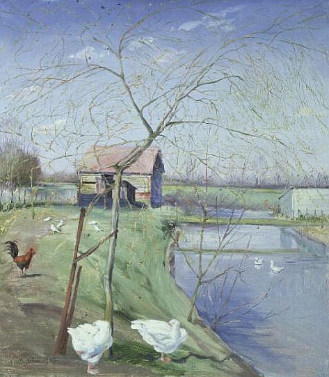Geese and Young Willow, 1989  de Timothy  Easton