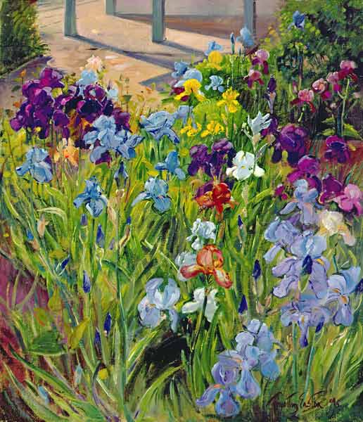 Irises and Summer House Shadows, 1996 (oil on canvas)  de Timothy  Easton