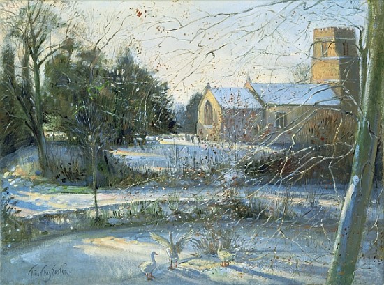 The Frozen Moat, Bedfield (oil on canvas)  de Timothy  Easton