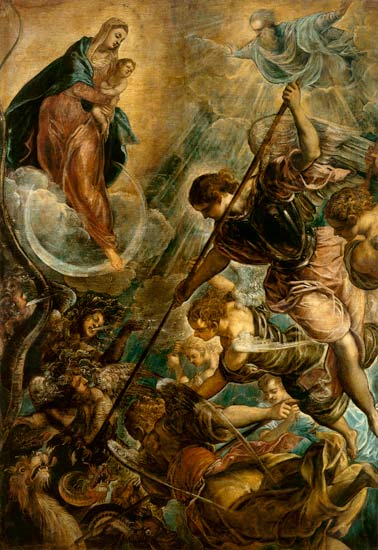 Fight of the archangel of Michael with the Satan de Tintoretto (aliasJacopo Robusti)