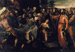 The Auferweckung of the Lazarus. de Tintoretto (aliasJacopo Robusti)