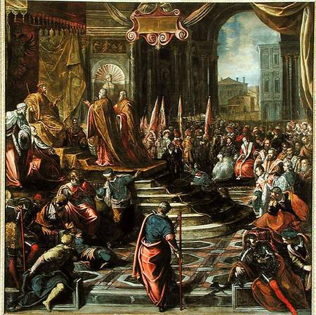 The Envoy of Pope Alexander III and Doge Sebastiano Ziani attempt to make peace with Emperor Frederi de Tintoretto (aliasJacopo Robusti)