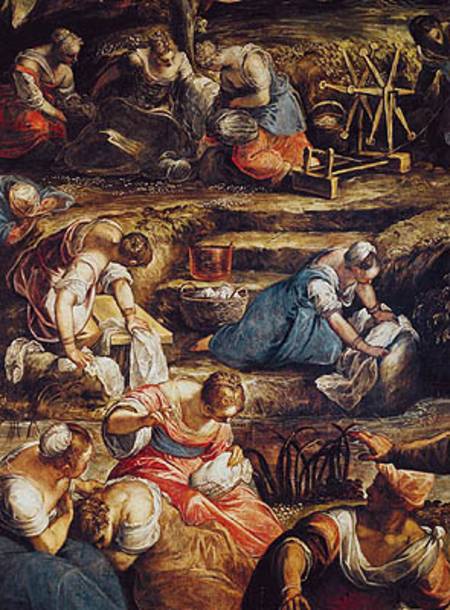 The Miraculous Fall of Manna, detail of women working de Tintoretto (aliasJacopo Robusti)