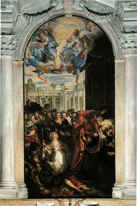 Saint Agnes revives the son of the Prefect of Rome de Tintoretto (aliasJacopo Robusti)