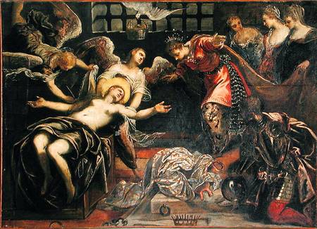 Saint Catherine of Alexandria receives a visit from the empress while in prison de Tintoretto (aliasJacopo Robusti)