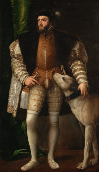 Emperor Karl V. with dog. de Tiziano Vecellio