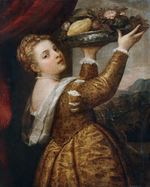 Girl with fruit bowl de Tiziano Vecellio
