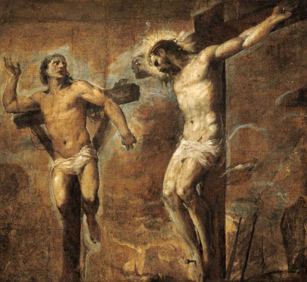 Christ on the Cross and the Good Thief de Tiziano Vecellio