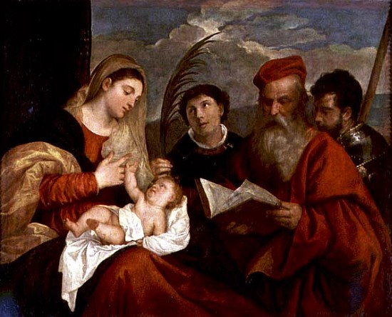 Madonna and Child with SS. Stephen, Jerome and Maurice de Tiziano Vecellio