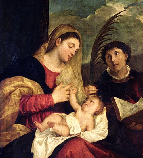 Madonna and Child with SS. Stephen, Jerome and Maurice (detail of 108505) de Tiziano Vecellio