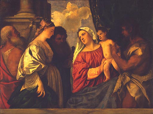 Maria mit dem Kind und vier Heiligen de Tiziano Vecellio