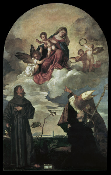 Titian / Mary with child and saints de Tiziano Vecellio