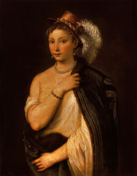 Titian / Yg.Woman with Plumed Hat / 1536 de Tiziano Vecellio