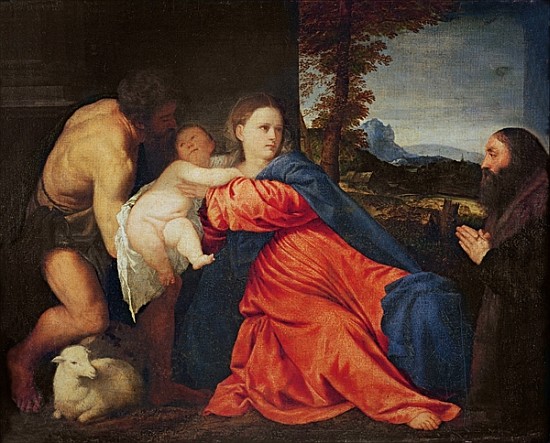 Virgin and Infant with Saint John the Baptist and Donor de Tiziano Vecellio