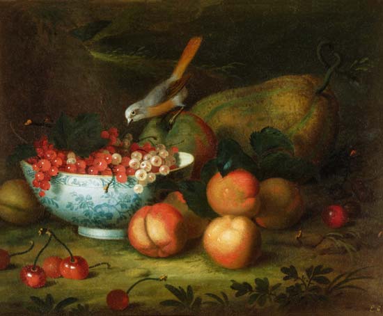 Still Life of fruit with a Finch de Tobias Stranover