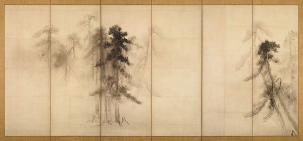 Pine Trees (Right of a pair of six-section folding screens) de Tohaku Hasegawa 
