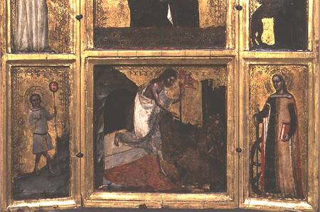 Resurrection with Christ as a boy and St. Catherine, bottom half of a triptych de Tommaso da Modena Barisino or Rabisino