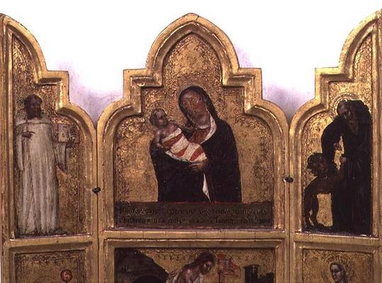Madonna and Child with St. Benedict and St. Jerome, top half of triptych (see also 78652) de Tommaso da Modena Barisino or Rabisino