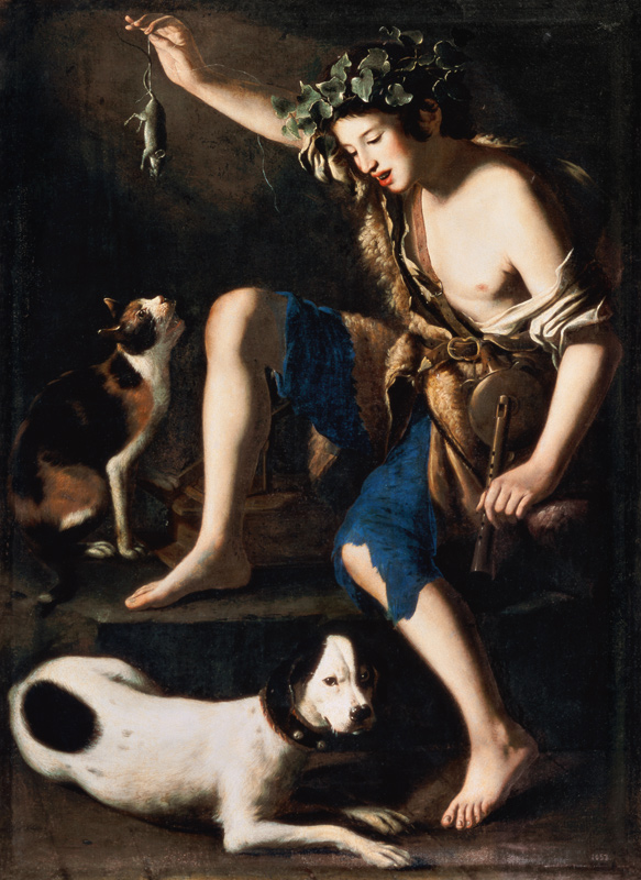 Young Shepherd Playing with a Cat de Tommaso Salini