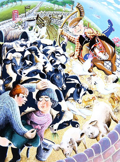 Bessie Bighead receives a stolen kiss amid the farmyard cows, 2007 (acrylic on panel)  de Tony  Todd