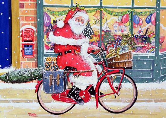 Father Christmas on a Bicycle (w/c)  de Tony  Todd