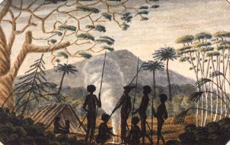 Group of aborigines around a campfire de T.R. Browne