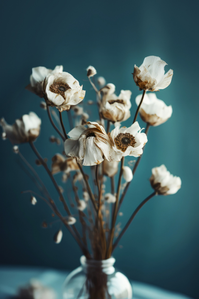 White Flowers On Turquoise Background de Treechild