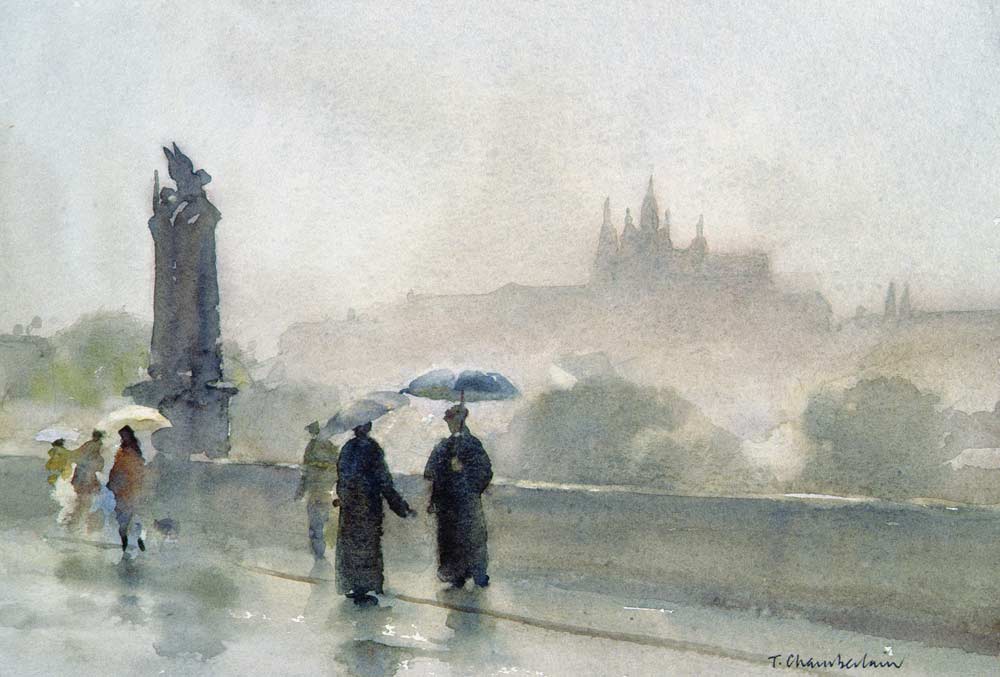 Umbrellas, Charles Bridge, Prague (w/c on paper)  de Trevor  Chamberlain