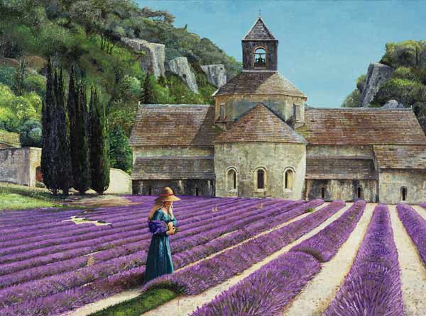 Lavender Picker, Abbaye Senanque, Provence (oil on canvas)  de Trevor  Neal