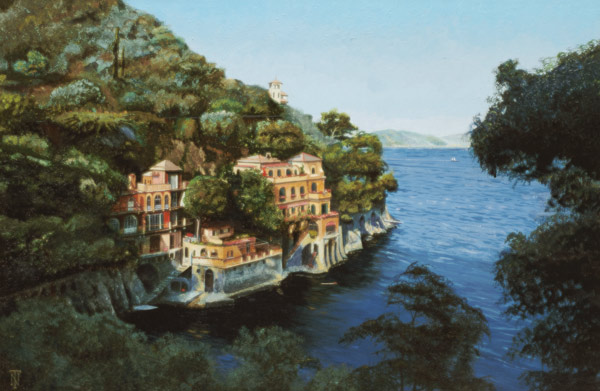 Villa, Portofino, From Hotel Picolo, Liguria, 1998 (oil on canvas)  de Trevor  Neal