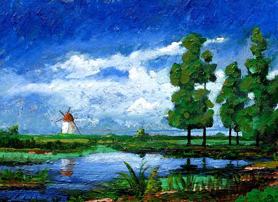 Windmill, Holland, 2006 (oil on board)  de Trevor  Neal