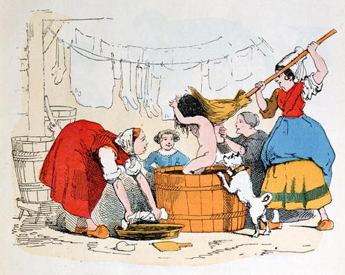 The Compulsory Bath, illustration for 'Les Defauts Horribles', c.1860 (colour litho) de Trim