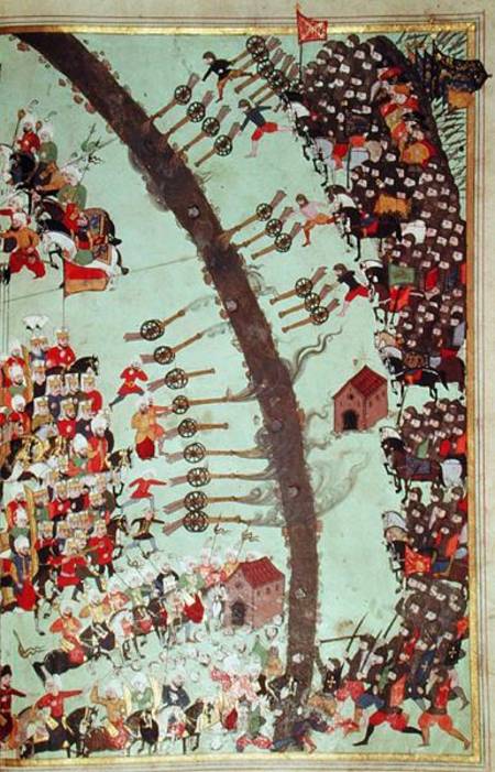 The conquest of Egri, from the 'Egri Fetihamenesi' (ink, w/c and gold leaf on de Turkish School