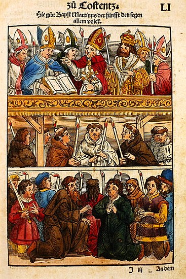 Martin V is elected Pope and blesses the people at the Council of Constance, 1417, from ''Chronik de de Ulrich von Richental