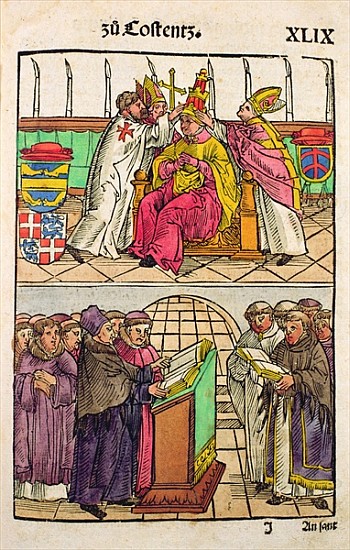 Pope Martin V is installed to the Papacy at the Council of Constance, from ''Chronik des Konzils von de Ulrich von Richental