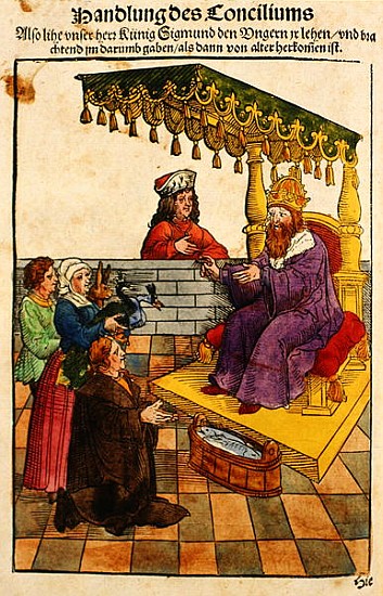 Sigismund performs his feudal duties at the Council of Constance, from ''Chronik des Konzils von Kon de Ulrich von Richental